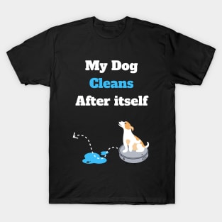 Funny elegant dog riding on vacuum robot cleaner T-Shirt